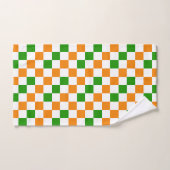 Oranges Weiß Grün Kariertes Musterdesign Badhandtuch Set (Handtuch)