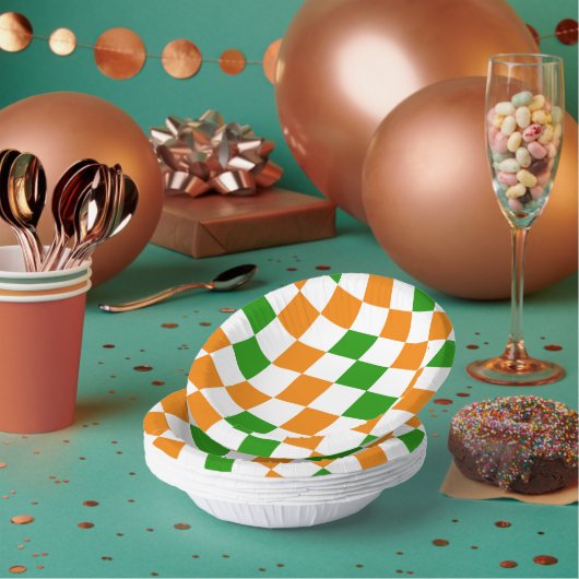 Oranges Weiß Grün Kariertes Musterdesign Pappteller (Multi)