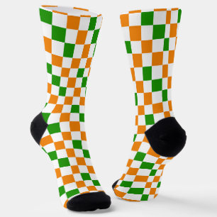 Oranges Weiß Grün Kariertes Musterdesign  Socken