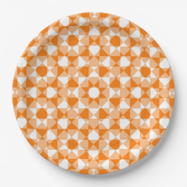 Oranges Weiß kariertes Diamant-Karomuster Pappteller