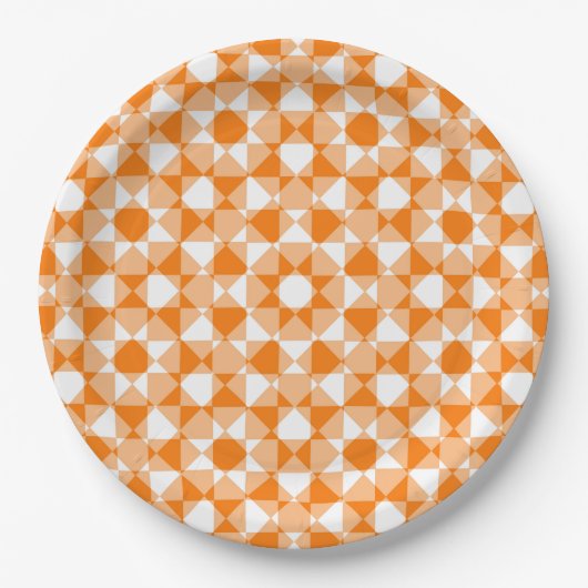 Oranges Weiß kariertes Diamant-Karomuster Pappteller (Vorderseite)