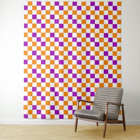 Oranges Weiß Lila Karomuster Design Wandteppich (Beispiel)