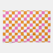 Oranges Weiß Rosa Kariertes Muster Design Geschirrtuch (Horizontal)