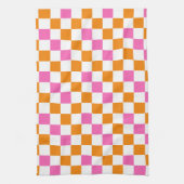 Oranges Weiß Rosa Kariertes Muster Design Geschirrtuch (Vertikal)