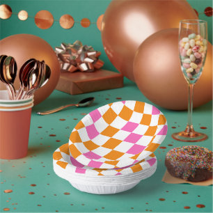 Oranges Weiß-Rosa Karomuster-Design Pappteller