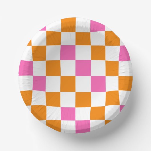 Oranges Weiß-Rosa Karomuster-Design  Pappteller (Vorderseite)