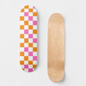 Oranges Weiß-Rosa Karomuster Design Skateboard (Vorderseite)