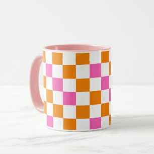 Oranges Weiß-Rosa Karomuster-Design  Tasse