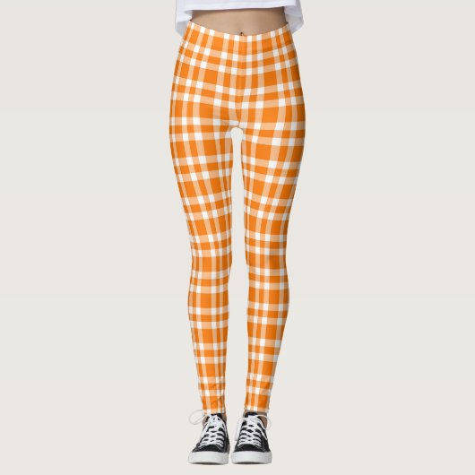 Oranges Weißes Karomuster Leggings (Vorderseite)