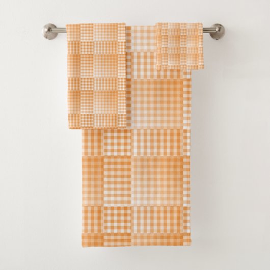 Oranges Weißes Schachbrett Abstract Muster Badhandtuch Set (Insitu)