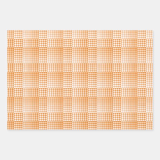 Oranges Weißes Schachbrett Abstract Muster Geschenkpapier Set (Vorderseite)