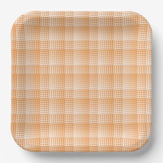 Oranges Weißes Schachbrett Abstract Muster Pappteller (Vorderseite)