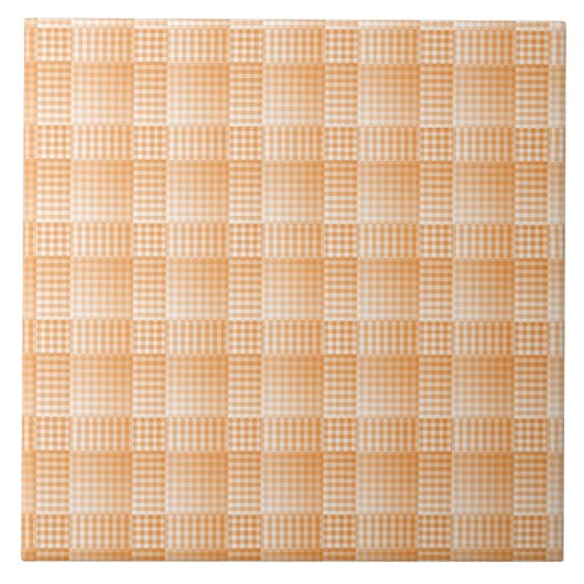 Oranges Weißes Schachbrett Abstract Pattern Fliese (Vorderseite)