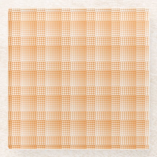 Oranges Weißes Schachbrett Abstract Pattern Glasuntersetzer (Vorderseite)