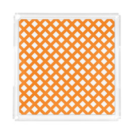 Oranges Weißes Schachbrett-Diamantmuster Acryl Tablett