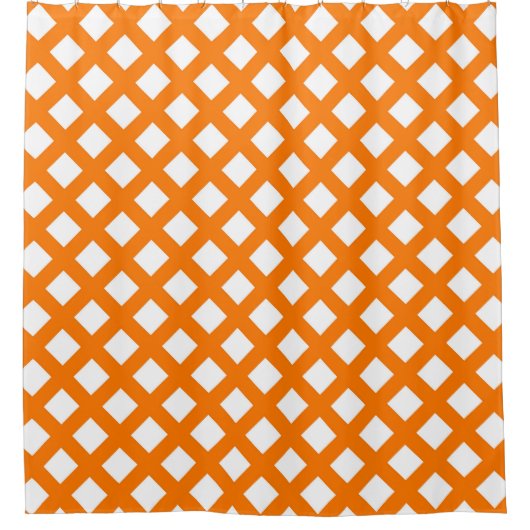 Oranges Weißes Schachbrett-Diamantmuster Duschvorhang (Vorderseite)