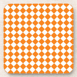 Oranges Weißes Schachbrett-Diamantmuster Getränkeuntersetzer