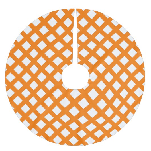 Oranges Weißes Schachbrett-Diamantmuster Polyester Weihnachtsbaumdecke (Vorderseite)
