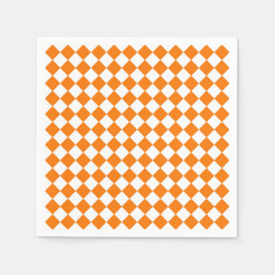 Oranges Weißes Schachbrett-Diamantmuster Serviette
