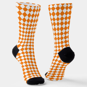 Oranges Weißes Schachbrett-Diamantmuster Socken