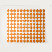 Oranges Weißes Schachbrett-Diamantmuster Wandteppich (Vorderseite (Horizontal))