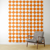 Oranges Weißes Schachbrett-Diamantmuster Wandteppich (Beispiel)