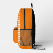 Oranges Weißkariertes Muster Bedruckter Rucksack (Rechts)
