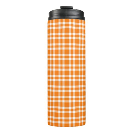 Oranges Weißkariertes Muster Thermosbecher (Vorderseite)