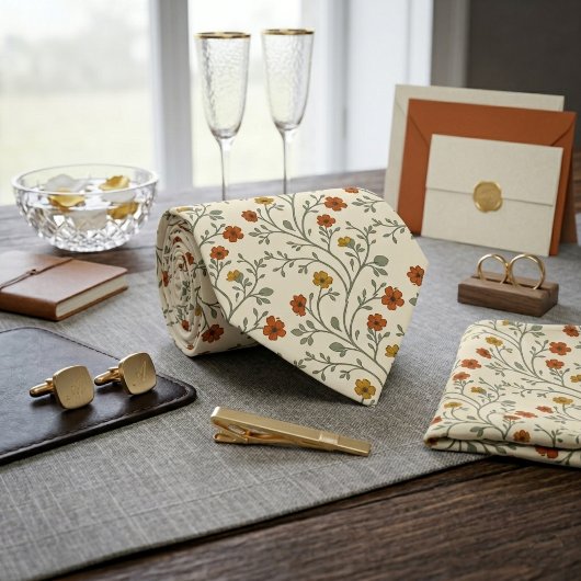 Oranges Wildblumen-Rankenmuster Krawatte