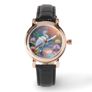 Orangeschnabeliger weißer Reiher Fantasy-Vogel  Armbanduhr