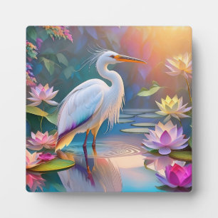 Orangeschnabeliger Weißer Reiher Fantasy-Vogel Fotoplatte