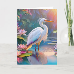 Orangeschnabeliger Weißer Reiher Fantasy-Vogel Karte