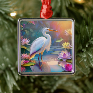 Orangeschnabeliger Weißer Reiher Fantasy-Vogel Ornament Aus Metall