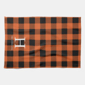 Orangeschwarzes Büffel-Karo-Monogramm-Weihnachten Geschirrtuch (Horizontal)