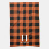 Orangeschwarzes Büffel-Karo-Monogramm-Weihnachten Geschirrtuch (Vertikal)