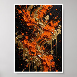 Orangeschwarzes Goldfeuer-Abstraktkunst-Print Poster