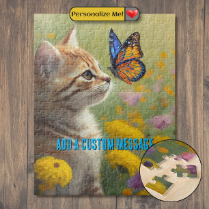 Orangeweißes Kätzchen Farbiger Schmetterling Puzzle