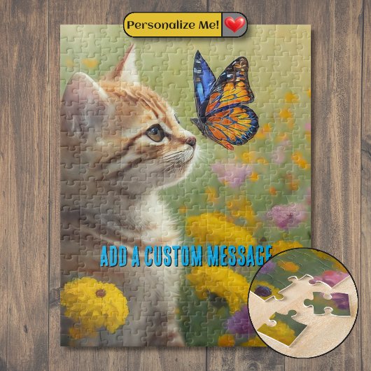 Orangeweißes Kätzchen Farbiger Schmetterling Puzzle