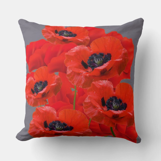 ORANGEY ROTE ORIENTALISCHE MOHNBLUMEN-BLUMEN KISSEN (Vorderseite)