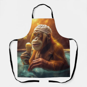 Orangutan am Pool mit Eiscreme Schürze