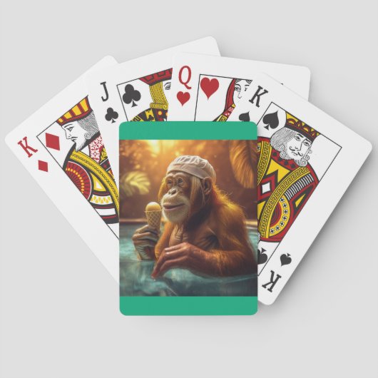 Orangutan am Pool mit Eiscreme Spielkarten (Rückseite)