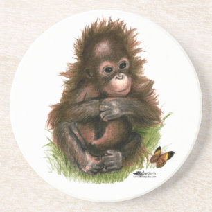 Orangutan Baby and Butterfly Getränkeuntersetzer