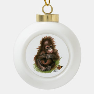 Orangutan Baby and Butterfly Keramik Kugel-Ornament