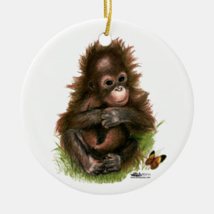 Orangutan Baby and Butterfly Keramikornament
