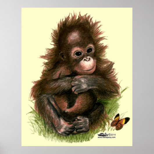 Orangutan Baby and Butterfly Poster (Vorne)