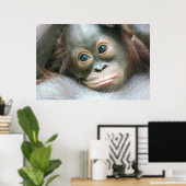 Orangutan Baby, das sich an seine Mutter klammert Poster (Heimbüro)
