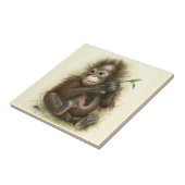 Orangutan Baby mit Blätter Fliese (Seite)