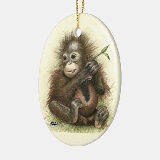 Orangutan Baby With Leaves Keramik Ornament (Links)