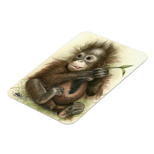 Orangutan Baby With Leaves Magnet