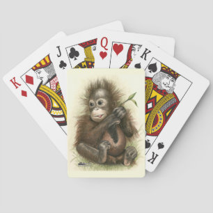 Orangutan Baby With Leaves Spielkarten
